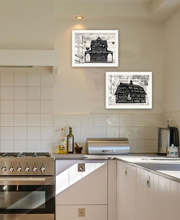 HomeRoots Set of Two Stylish "Try Reading this House and Barn!" White Framed Prints for Modern Decor 568510