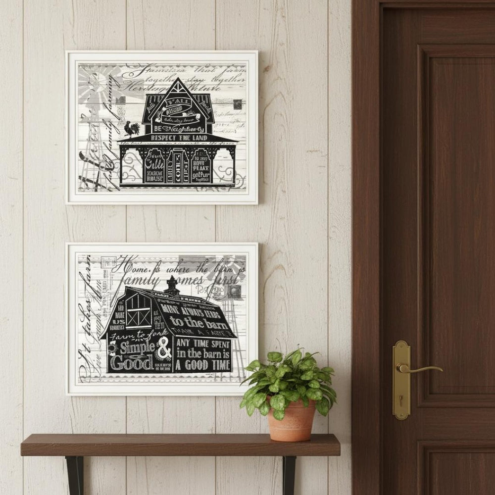 HomeRoots Set of Two Stylish "Try Reading this House and Barn!" White Framed Prints for Modern Decor 568510