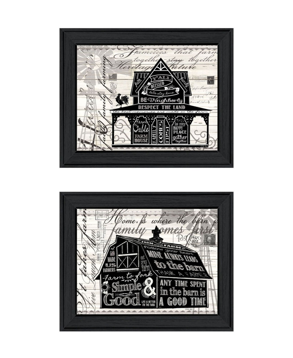 HomeRoots Set of Two Whimsical "Try Reading This House and Barn!" Black Framed Prints for Wall Decor 568511