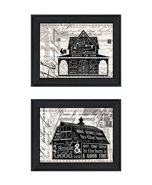 HomeRoots Set of Two Whimsical "Try Reading This House and Barn!" Black Framed Prints for Wall Decor 568511