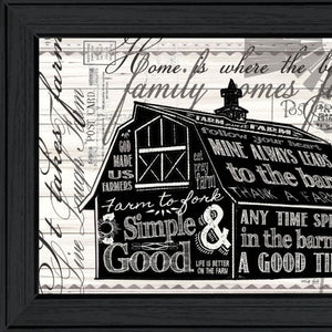 HomeRoots Set of Two Whimsical "Try Reading This House and Barn!" Black Framed Prints for Wall Decor 568511