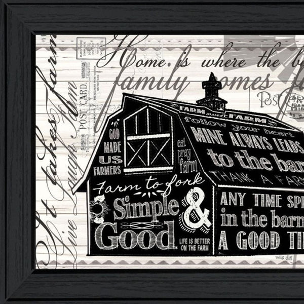 HomeRoots Set of Two Whimsical "Try Reading This House and Barn!" Black Framed Prints for Wall Decor 568511
