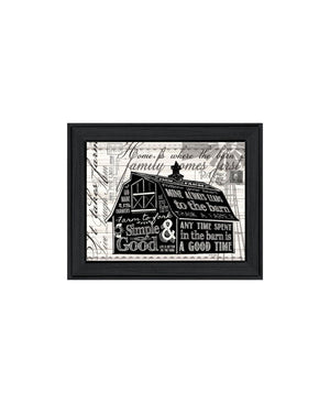 HomeRoots Set of Two Whimsical "Try Reading This House and Barn!" Black Framed Prints for Wall Decor 568511