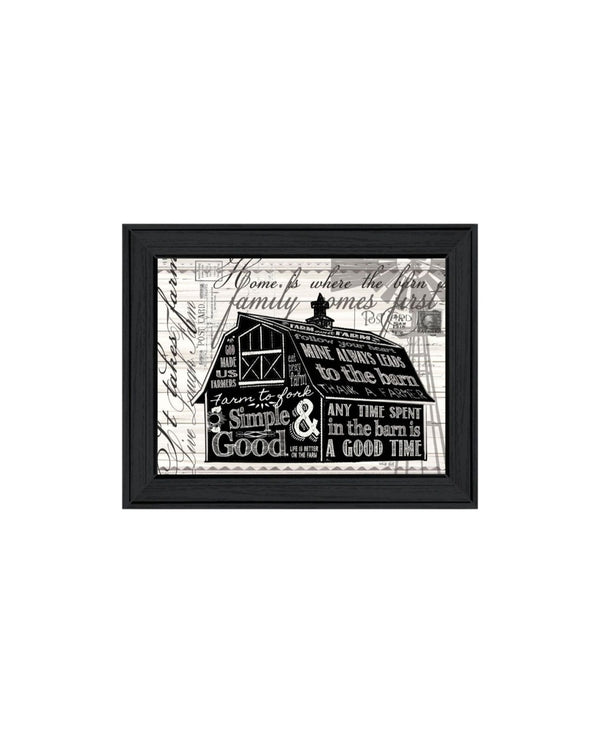 HomeRoots Set of Two Whimsical "Try Reading This House and Barn!" Black Framed Prints for Wall Decor 568511