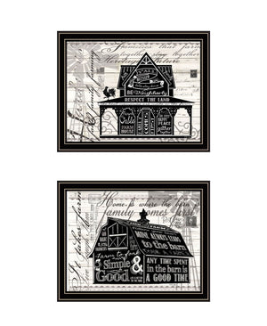 HomeRoots Set of Two Framed Wall Art - "Try Reading this House and Barn!" - Modern Farmhouse Decor Pieces 568512