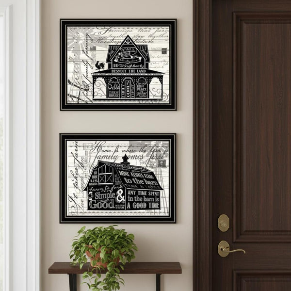 HomeRoots Set of Two Framed Wall Art - "Try Reading this House and Barn!" - Modern Farmhouse Decor Pieces 568512