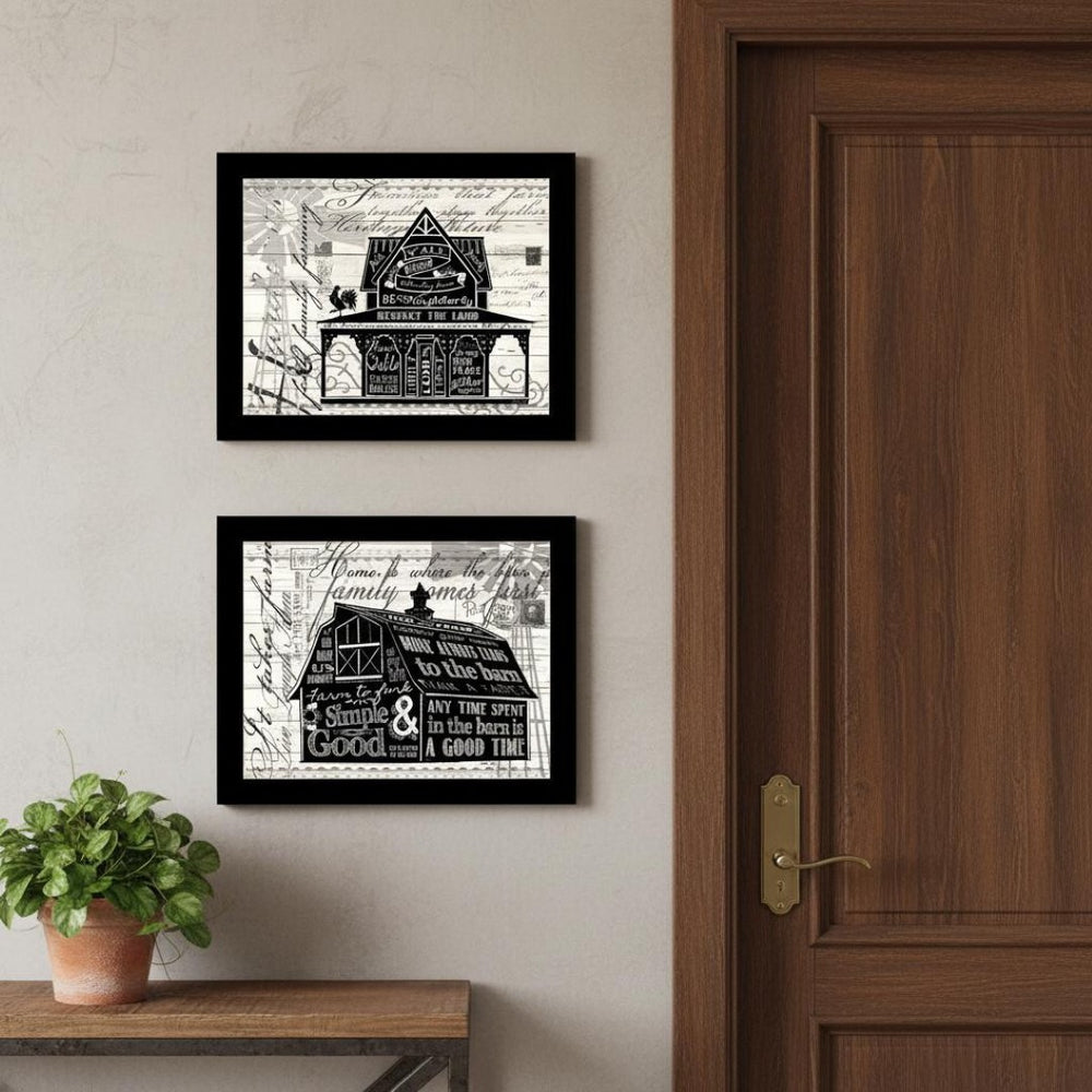 HomeRoots Set of Two Framed "Try Reading this House and Barn!" Prints - Charming Wall Art for Any Room 568513