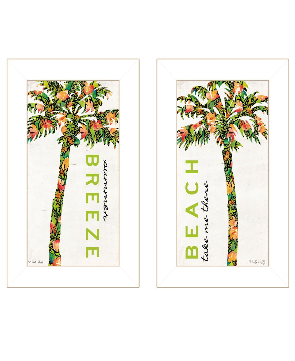 HomeRoots Set of Two Coastal Framed Wall Art - "Beach and Summer Breeze" Decor for Vibrant Living Spaces 568514