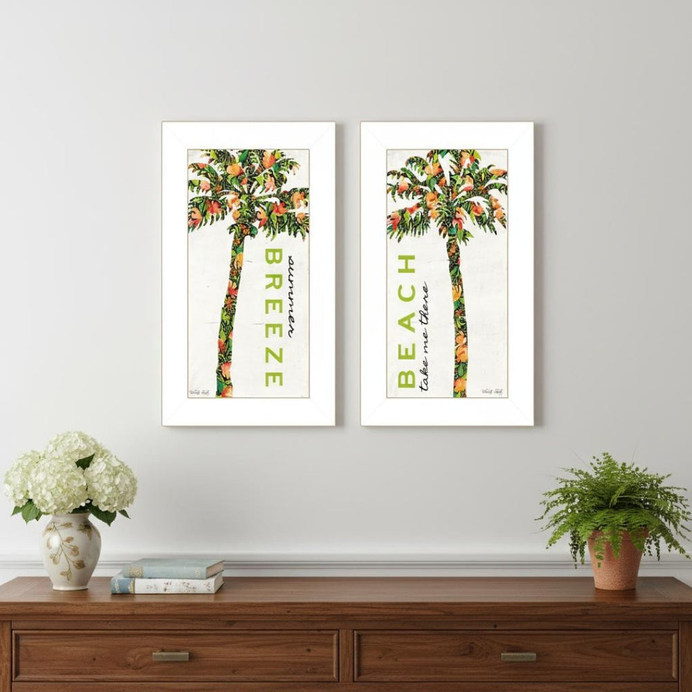 HomeRoots Set of Two Coastal Framed Wall Art - "Beach and Summer Breeze" Decor for Vibrant Living Spaces 568514