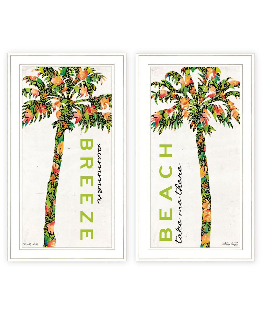 HomeRoots Set of Two Tropical Palm Tree Wall Art – Stylish White Framed Decor for Beachy Home Vibes! 568515