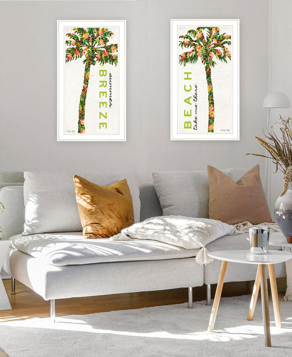 HomeRoots Set of Two Tropical Palm Tree Wall Art – Stylish White Framed Decor for Beachy Home Vibes! 568515