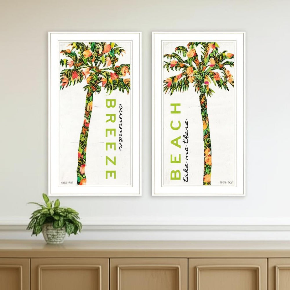 HomeRoots Set of Two Tropical Palm Tree Wall Art – Stylish White Framed Decor for Beachy Home Vibes! 568515