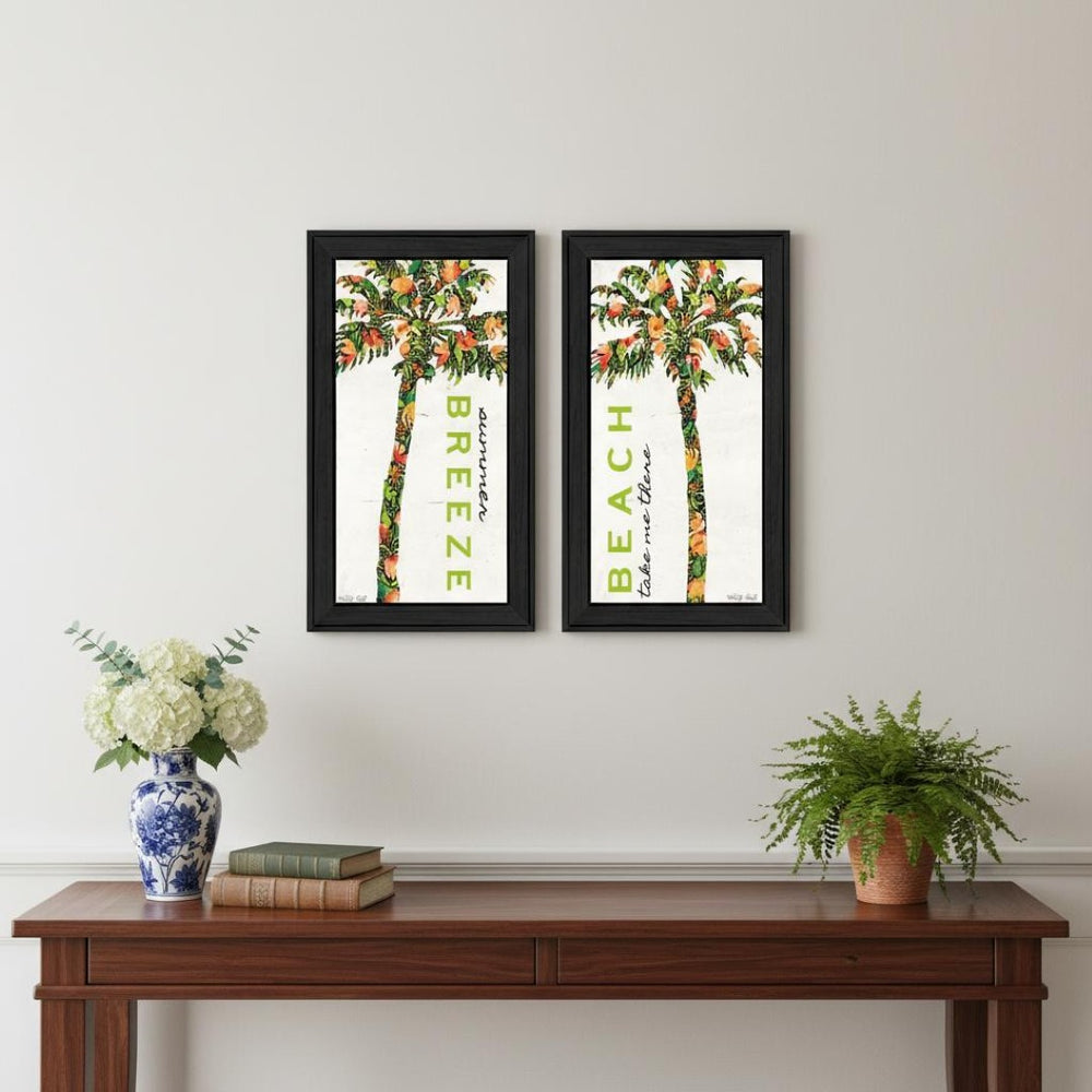 HomeRoots Set of Two Coastal "Beach and Summer Breeze" Framed Wall Art for a Stylish, Relaxed Home Décor Upgrade 568516