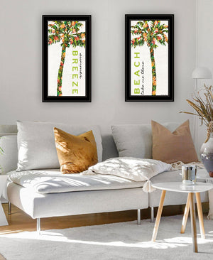 HomeRoots Set of Two "Summer Breeze" Funky Palm Trees Wall Art - Black Framed Tropical Prints for Home Décor 568517