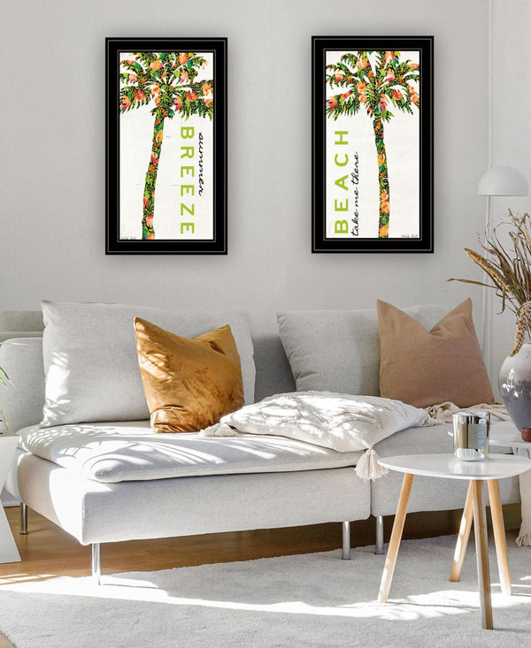 HomeRoots Set of Two "Summer Breeze" Funky Palm Trees Wall Art - Black Framed Tropical Prints for Home Décor 568517
