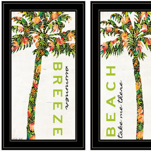 HomeRoots Set of Two "Summer Breeze" Funky Palm Trees Wall Art - Black Framed Tropical Prints for Home Décor 568517