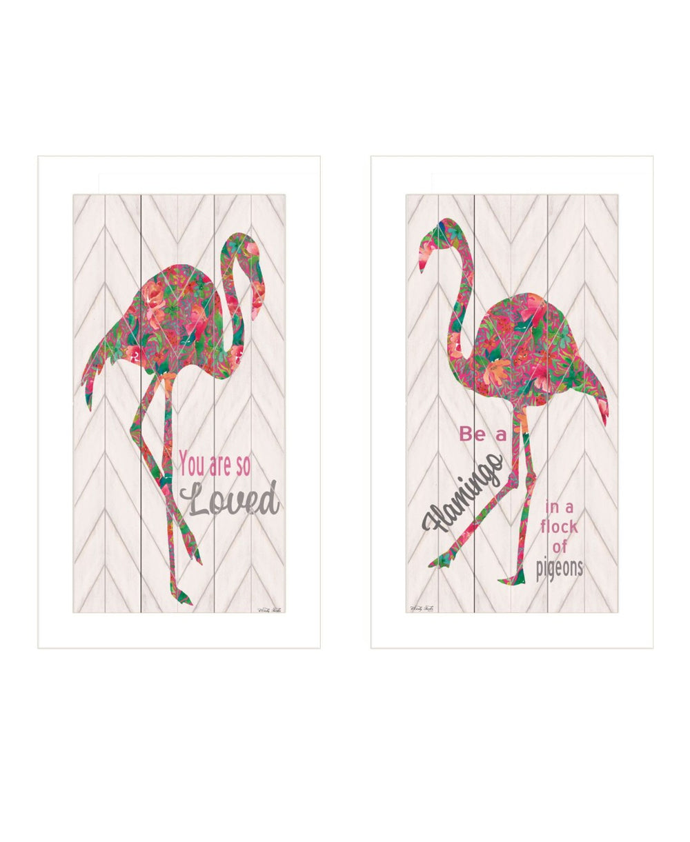 HomeRoots Set of Two Vibrant Flamingo Framed Wall Art - Contemporary Matrix Colors for Modern Décor 568518