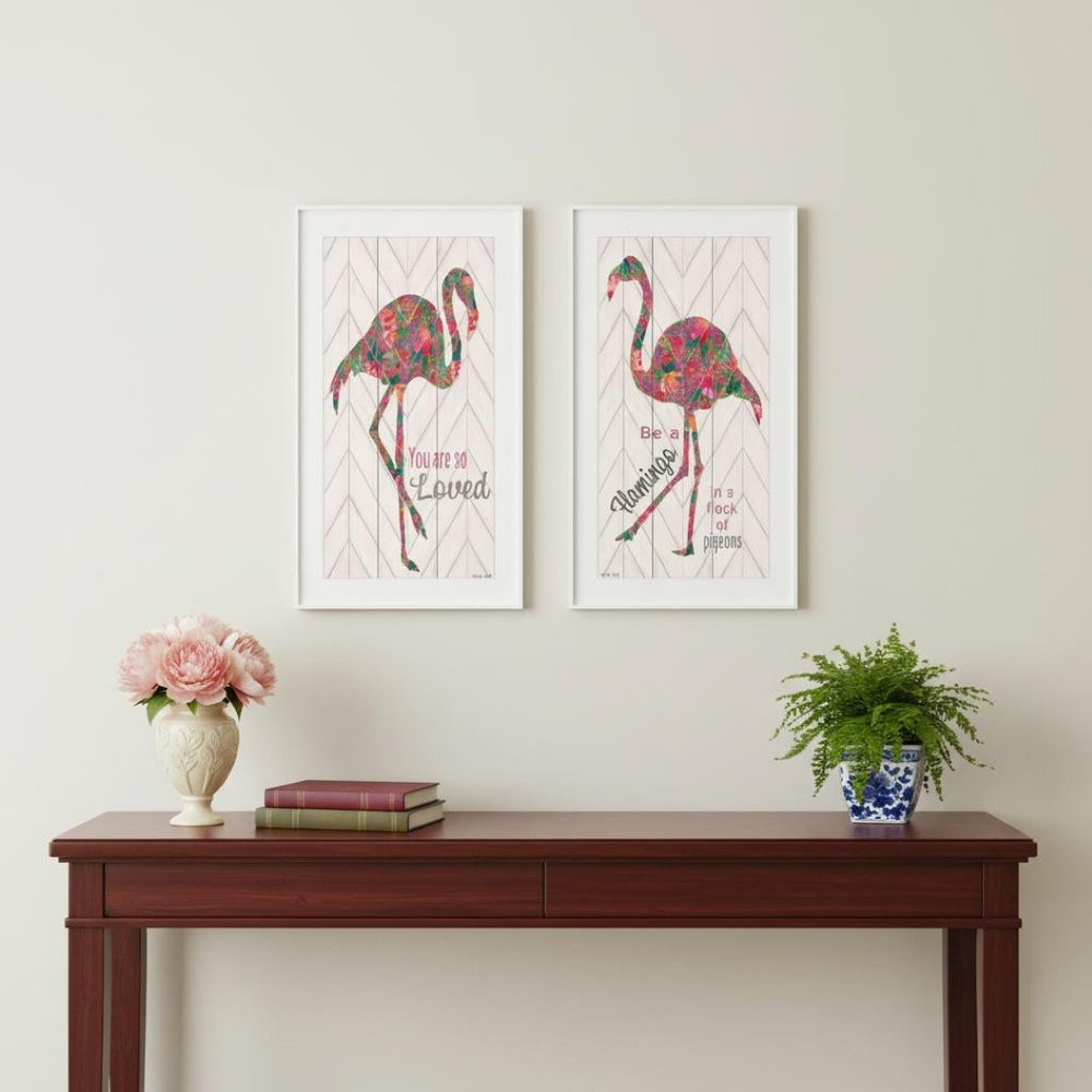HomeRoots Set of Two Vibrant Flamingo Framed Wall Art - Contemporary Matrix Colors for Modern Décor 568518