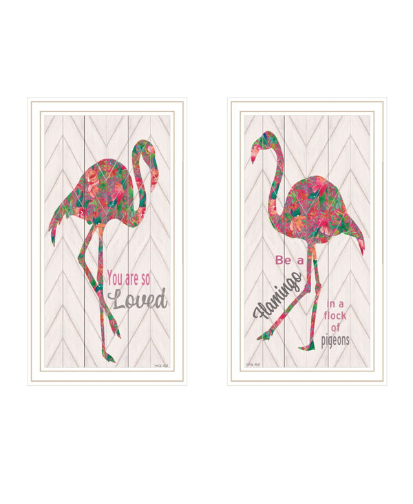 HomeRoots Set of Two Flamingo Wall Art Prints - Vibrant Framed Decor for Modern Home Styling & Focal Point 568519