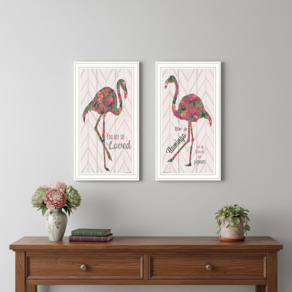 HomeRoots Set of Two Flamingo Wall Art Prints - Vibrant Framed Decor for Modern Home Styling & Focal Point 568519