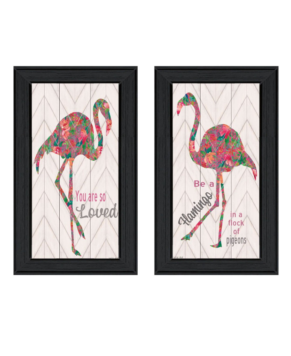 HomeRoots Set of Two Vibrant Flamingo Wall Art Prints in Black Frames – Chic Home Decor for Modern Spaces 568520