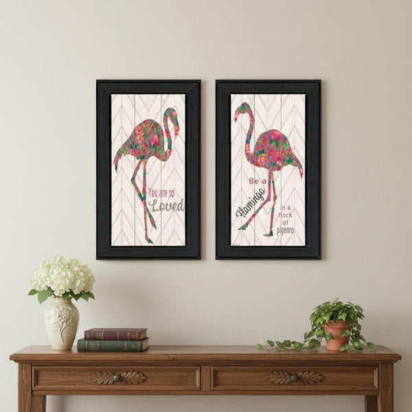 HomeRoots Set of Two Vibrant Flamingo Wall Art Prints in Black Frames – Chic Home Decor for Modern Spaces 568520