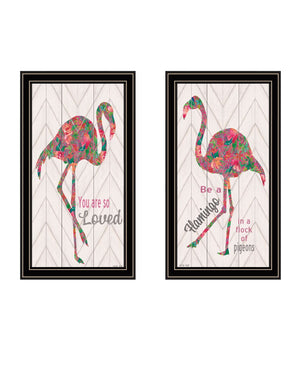 HomeRoots Set of Two Vibrant Flamingo Wall Art Prints in Black Frames – Modern Matrix-Style Décor Piece 568521