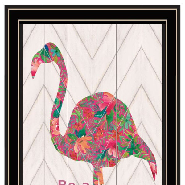 HomeRoots Set of Two Vibrant Flamingo Wall Art Prints in Black Frames – Modern Matrix-Style Décor Piece 568521