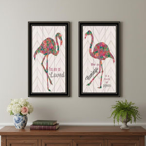 HomeRoots Set of Two Vibrant Flamingo Wall Art Prints in Black Frames – Modern Matrix-Style Décor Piece 568521