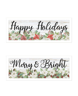 HomeRoots Set of Two Festive Merry and Bright Holiday Wall Art Prints in Sleek White Frames for Seasonal Charm 568522