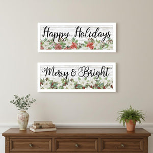 HomeRoots Set of Two Festive Merry and Bright Holiday Wall Art Prints in Sleek White Frames for Seasonal Charm 568522