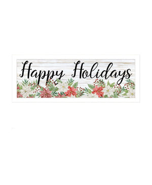 HomeRoots Set of Two Festive Merry and Bright Holiday Wall Art Prints in Sleek White Frames for Seasonal Charm 568522