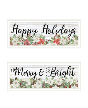 HomeRoots Set of Two Merry and Bright Holiday Wall Art Prints with White Frames for Festive Home Decor 568523