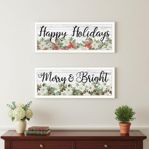 HomeRoots Set of Two Merry and Bright Holiday Wall Art Prints with White Frames for Festive Home Decor 568523
