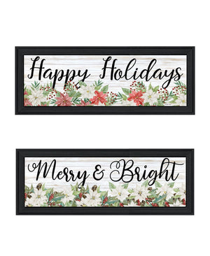 HomeRoots Set of Two Merry and Bright Holiday Black Framed Wall Art – Modern Elegance for Festive Decor 568524