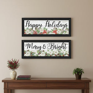 HomeRoots Set of Two Merry and Bright Holiday Black Framed Wall Art – Modern Elegance for Festive Decor 568524
