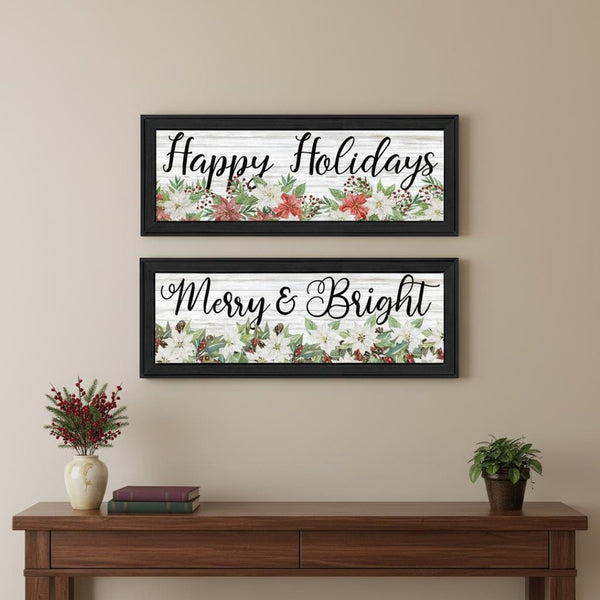 HomeRoots Set of Two Merry and Bright Holiday Black Framed Wall Art – Modern Elegance for Festive Decor 568524