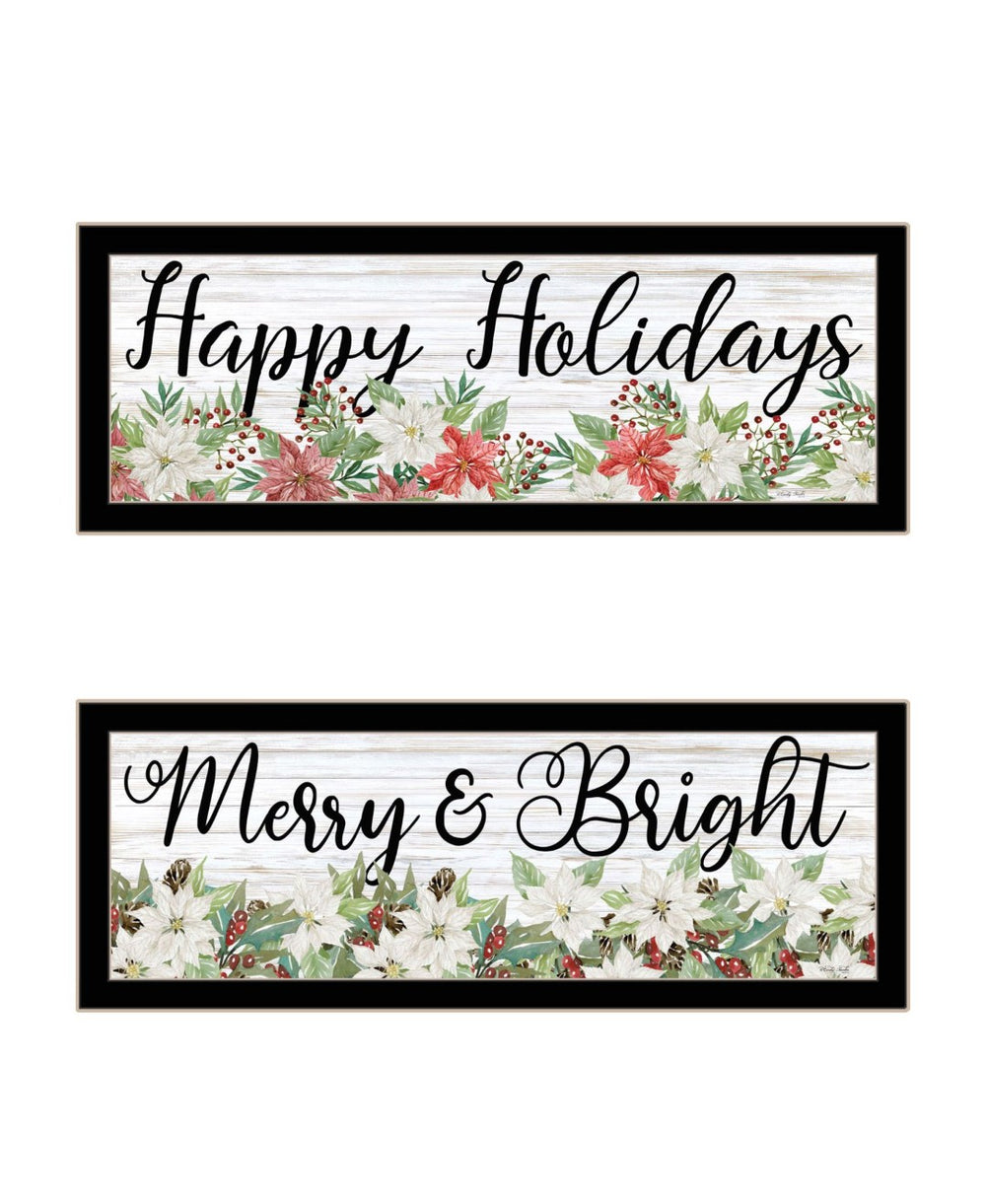 HomeRoots Set of Two Merry and Bright Holiday Framed Wall Art for Festive Home Decor & Stylish Focal Points 568525