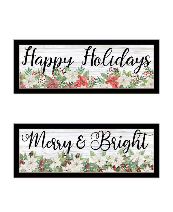 HomeRoots Set of Two Merry and Bright Holiday Framed Wall Art for Festive Home Decor & Stylish Focal Points 568525