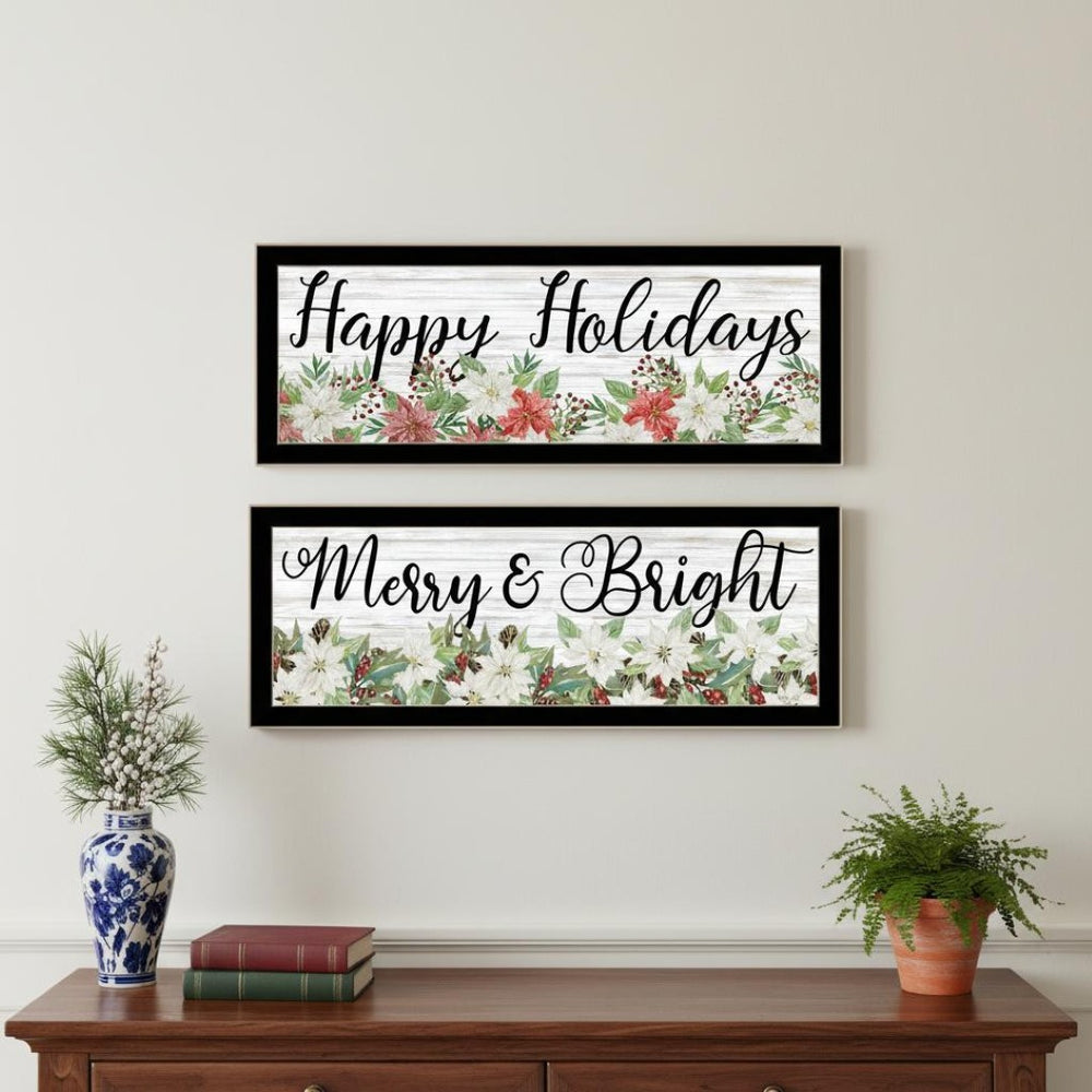 HomeRoots Set of Two Merry and Bright Holiday Framed Wall Art for Festive Home Decor & Stylish Focal Points 568525
