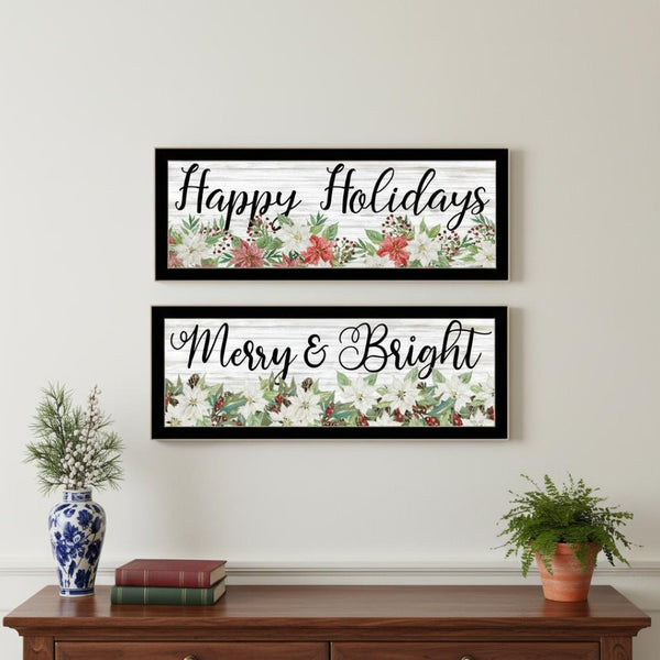 HomeRoots Set of Two Merry and Bright Holiday Framed Wall Art for Festive Home Decor & Stylish Focal Points 568525