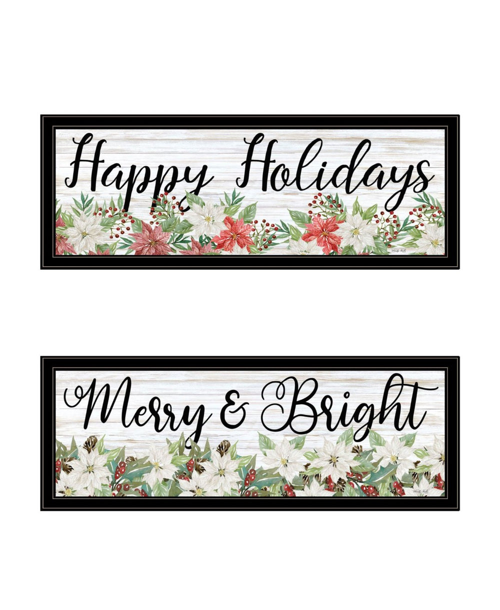 HomeRoots Set of Two Vibrant Merry and Bright Holiday Framed Wall Art for Festive Home Décor & Style 568526
