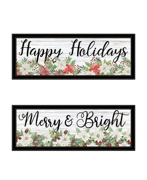 HomeRoots Set of Two Vibrant Merry and Bright Holiday Framed Wall Art for Festive Home Décor & Style 568526