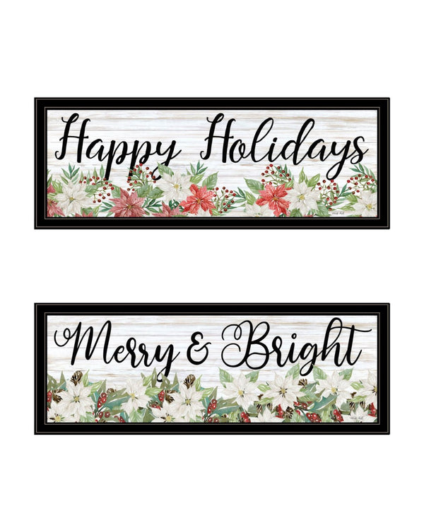 HomeRoots Set of Two Vibrant Merry and Bright Holiday Framed Wall Art for Festive Home Décor & Style 568526
