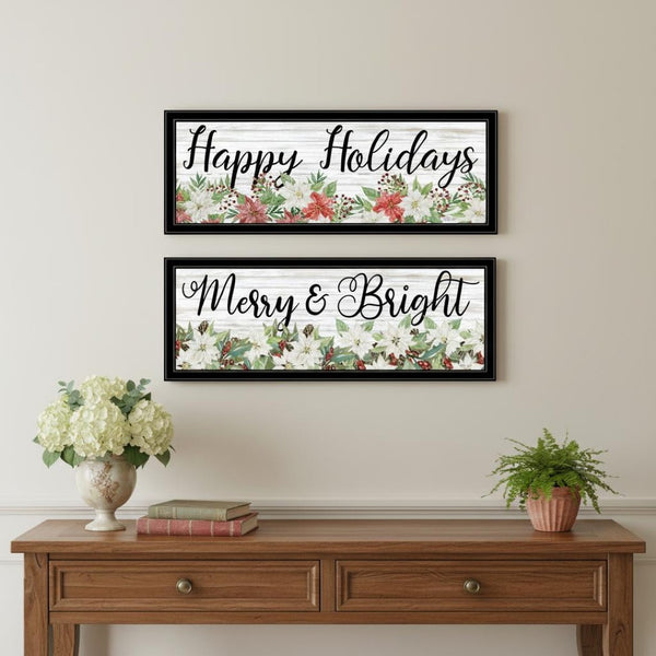 HomeRoots Set of Two Vibrant Merry and Bright Holiday Framed Wall Art for Festive Home Décor & Style 568526
