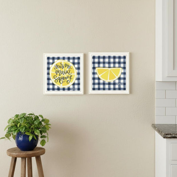 HomeRoots Set of Two "You're My Main Squeeze" Charming Kitchen Wall Art Prints in White Frames for Decor 568533