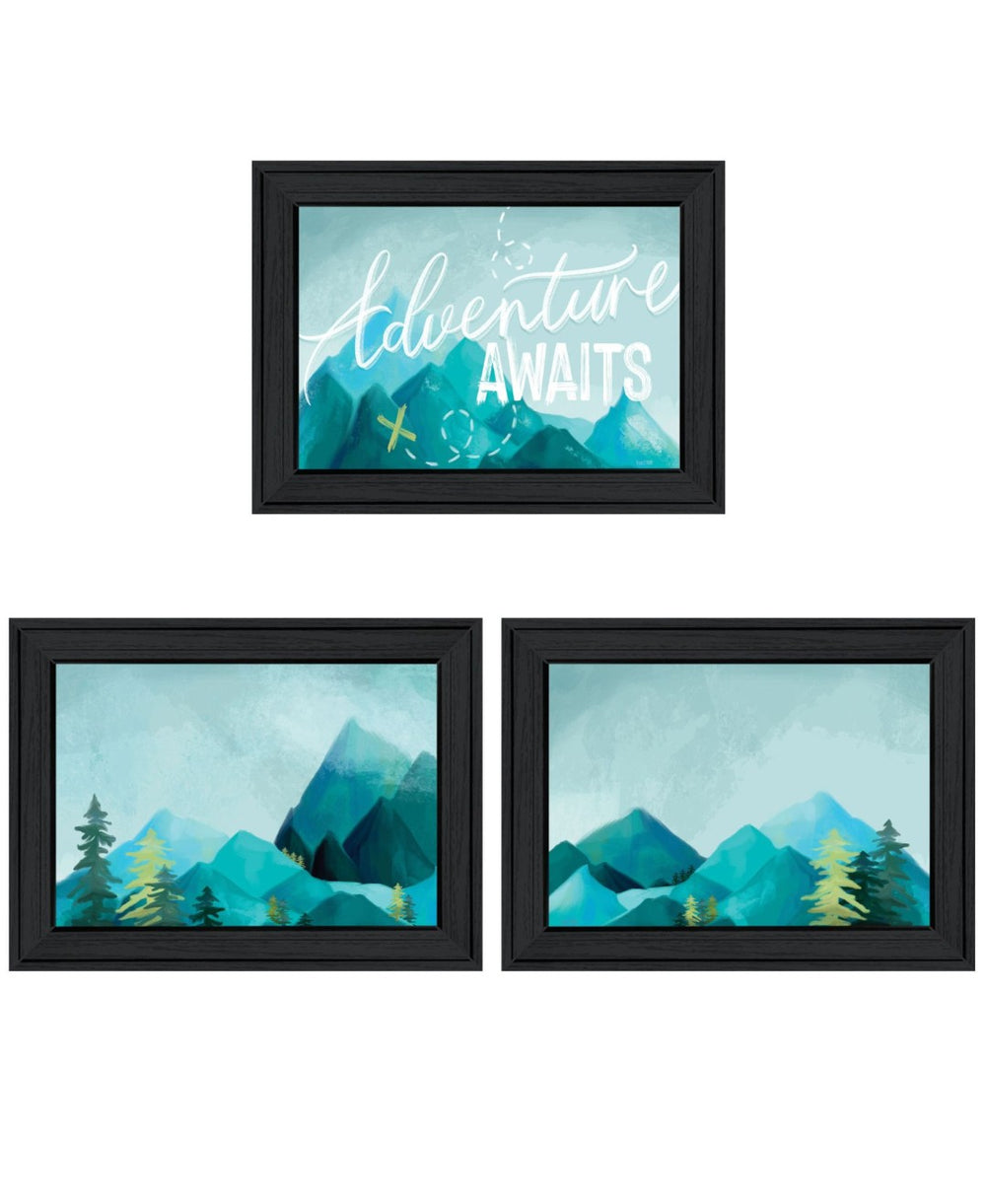 HomeRoots Set of Three Framed "Adventure Awaits" Prints - Modern Wall Art for Home & Office Décor Upgrade 568534