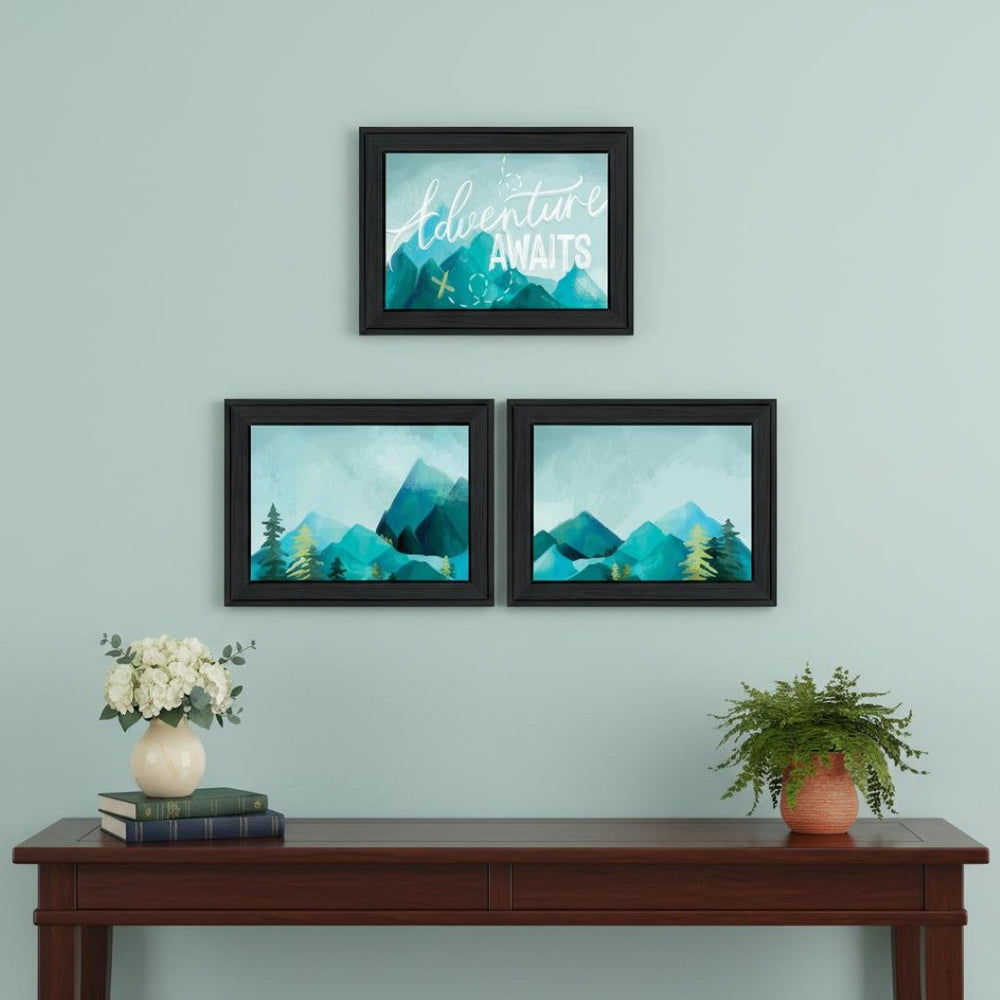 HomeRoots Set of Three Framed "Adventure Awaits" Prints - Modern Wall Art for Home & Office Décor Upgrade 568534