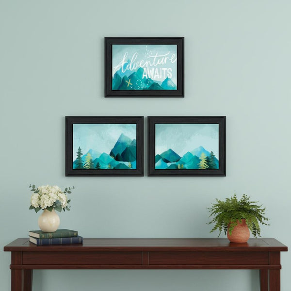 HomeRoots Set of Three Framed "Adventure Awaits" Prints - Modern Wall Art for Home & Office Décor Upgrade 568534