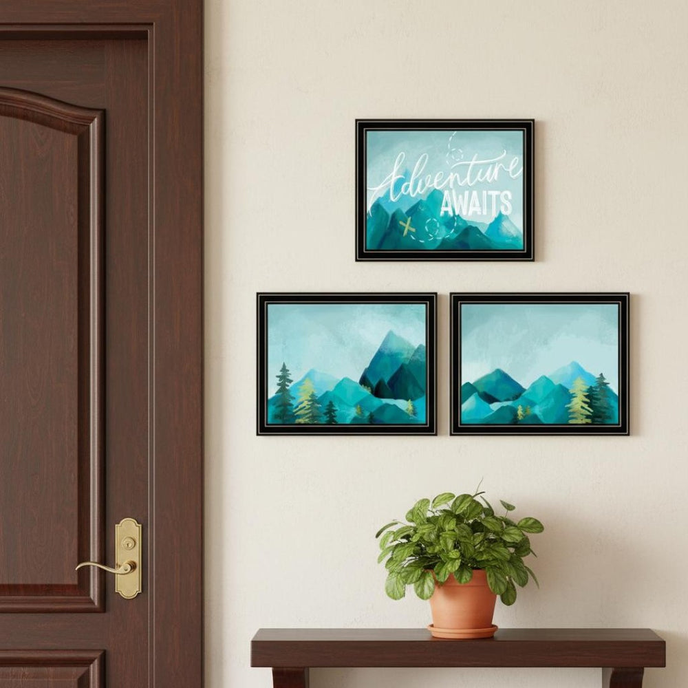 HomeRoots Set of Three Stylish "Adventure Awaits Don’t Just Stand There" Black Framed Wall Art Prints for Home 568535